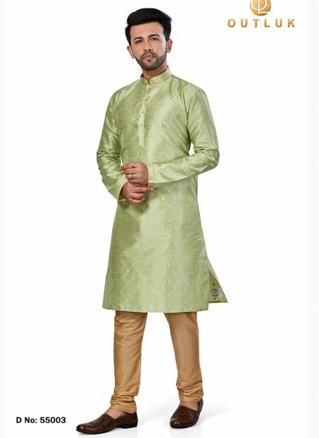 Pista Green Colour Outluk 55 New Exclusive Wear Kurta With Pajama Mens Collection 55003